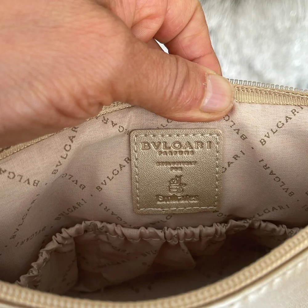 Bvlgari metallic gold faux leather cosmetics bag